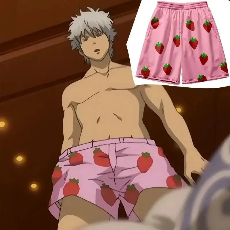 

Anime Gintama Sakata Gintoki Same Short Cosplay Costume Men's Clothing Summer Strawberry Print Mens Shorts Pants