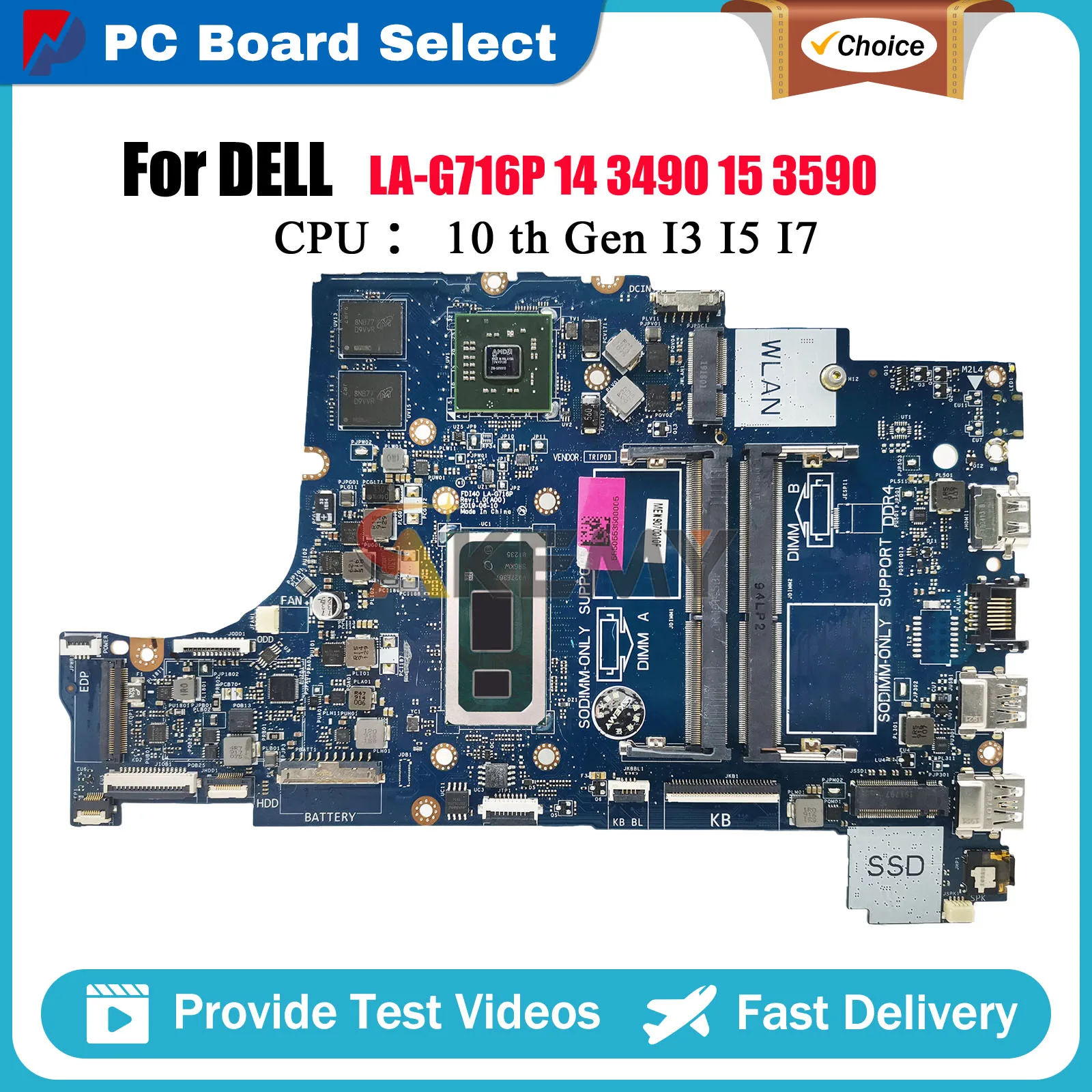 

Материнская плата для ноутбука Dell Inspiron 3490 3590 5494 LA-G716P с процессором i5 i7 10-го поколения V2G GPU P43V7 протестирована нормально
