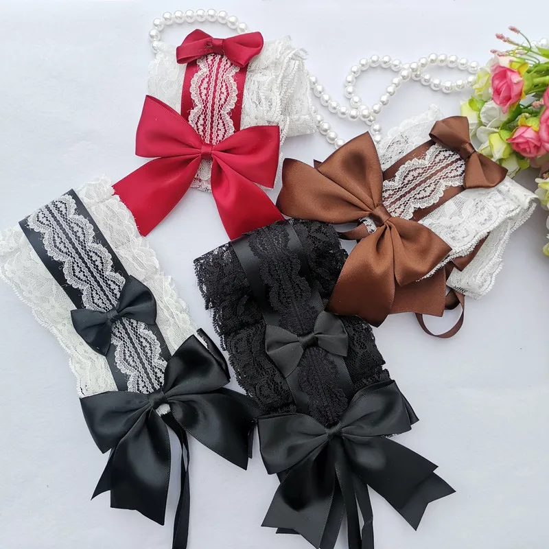 1 Pc Sweet Lolita Bowknot Maid Headdress Ruffled Lace Headpiece Headband Women Girls Japanese Style Crisscross Ribbon Headwear