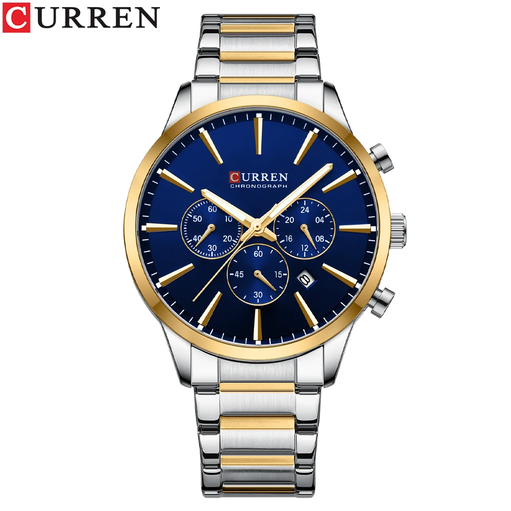 CURREN Casual Sport Uhren Herren Quarz Chronograph Edelstahl Armband Armbanduhren mit Datum Männliche Uhr 3