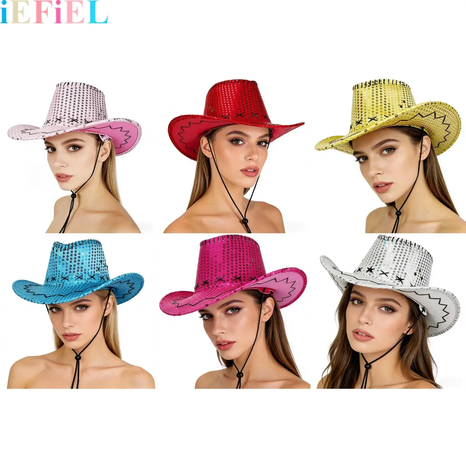 

Wide Brim Rolled Up Hat Cowboy Hat Shiny Sequins Western Cowboy Hat Western Cowboy Top Hat for Street Shooting