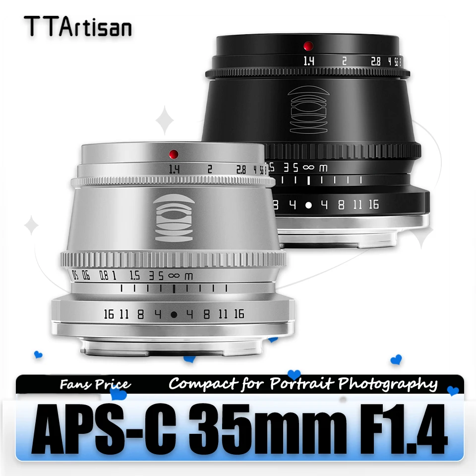 TTArtisan MF 35mm F1.4 APS-C Frame Large Aperture Portable Camera Lens for Studio Photography with Sony E Nikon Z Fujifilm Mount