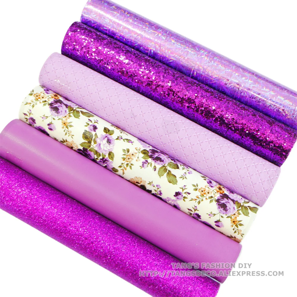 6pcs/Set---20X22CM Purple Color Mix Style DIY Synthetic Faux PU Leather Set