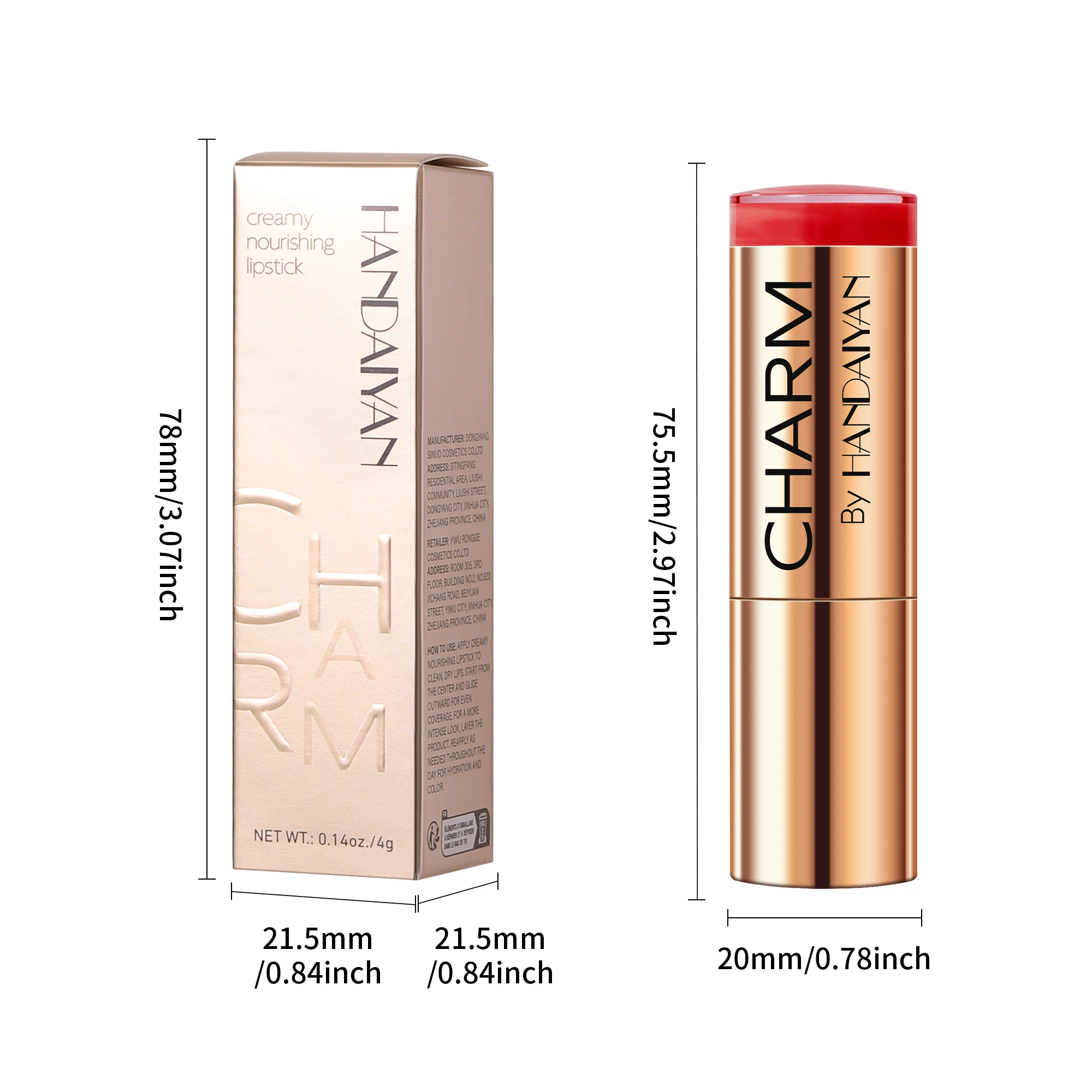 HANDAIYAN – rouge à lèvres Tube doré 8 couleurs, couvre uniformément, couleur des lèvres, imperméable, facile à appliquer, hydratant