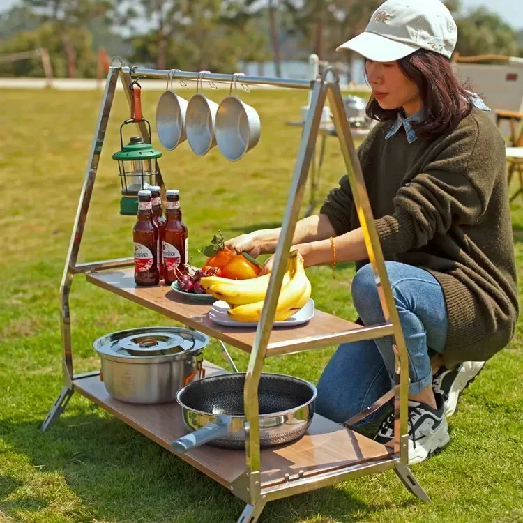 Outdoor Camping Storage Shelf Portable Folding Shelf Storage Rack Garden Stainless Steel Storage Rack Stand