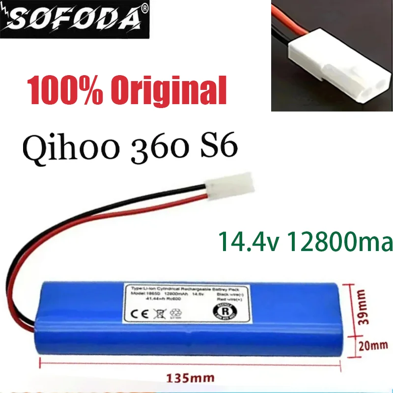 New 2024 Bateria Usada para Qihoo 360 S6 Robô Aspirador de Pó, 100% Novos Componentes Originais, 14.4V, 12800mAh