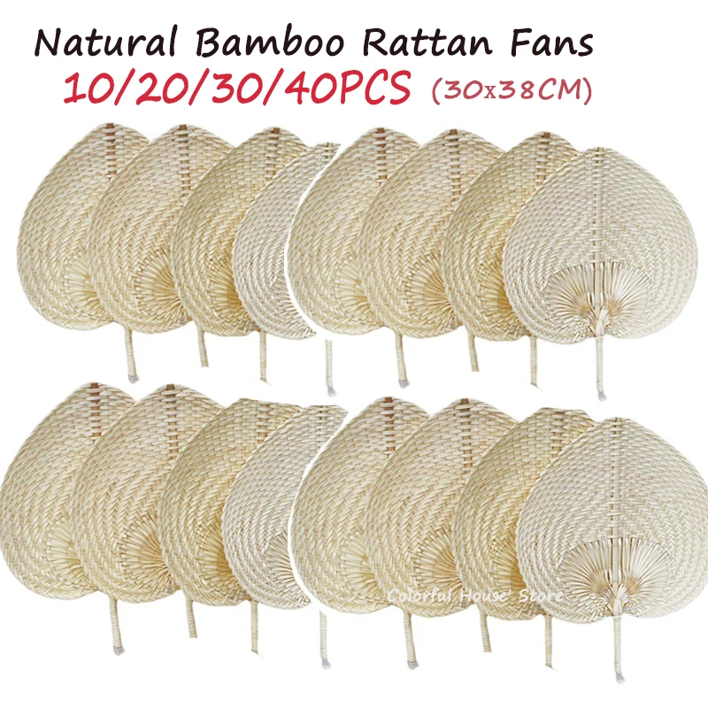 10/20/30/40pcs Bamboo Raffia Hand Fan Wedding Decor Fans for Guest Hand Weaving Fan for Summer Cooling Wall Decor Party Favor