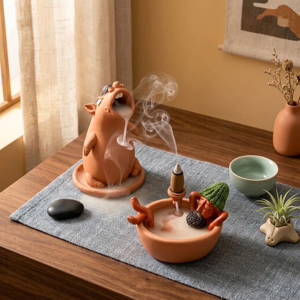Resin Bathtub Backflow Incense Burner Cute Animal Ash Collection Tray Cone Incense Holder Stable Base Handicraft