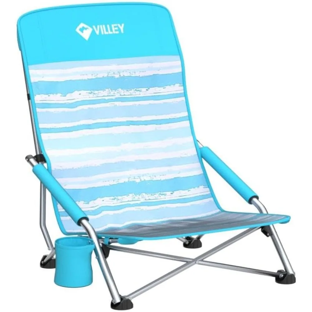 كراسي شاطئ منخفضة من VILLEY للبالغين، عبوة من قطعتين، كراسي شاطئ قابلة للطي عالية الظهر، خفيفة الوزن ومحمولة للاستخدام في الهواء الطلق، الشاطئ، والتخييم، #5