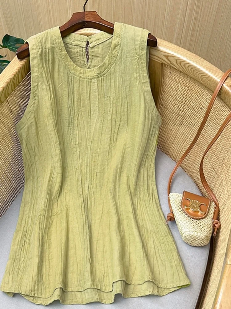 

Summer Loose Cotton Linen Strap Vest Women's Small irt Texture Sensation Svel Top Versatile Color Polyester Fiber
