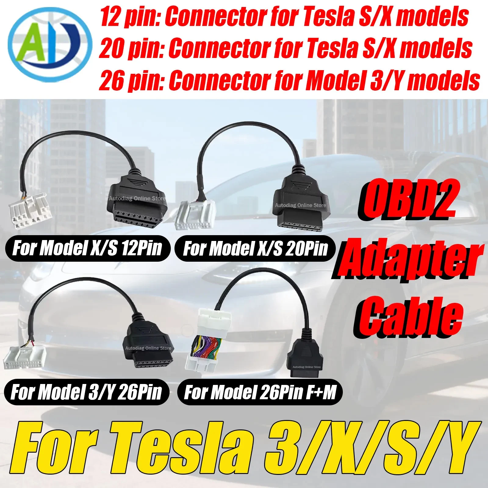 

For Tesla Model S/X/3/Y OBD2 Diagnostic Cable 26Pin 20pin 12pin Harness Adapter For X431 Scanner OBD2 Diagnostic Connector Cable