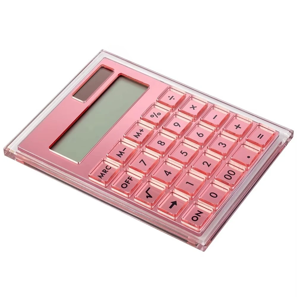 Clear Rose‑Gold & Pink Acrylic Calculator, General‑Purpose Desktop Calculator for Office Accounting and School Daily Use