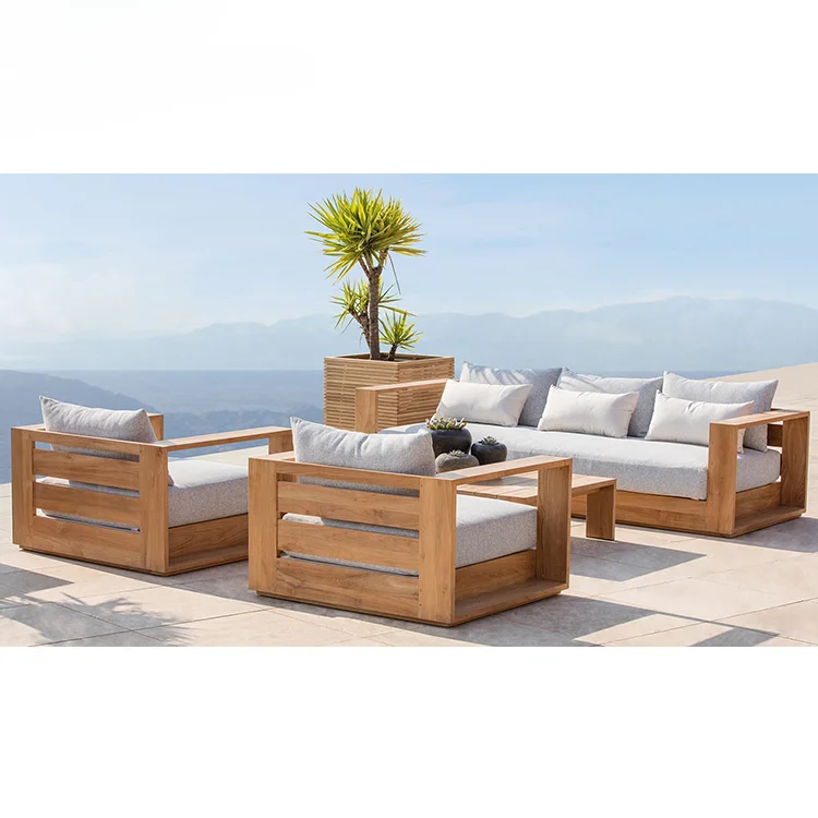 lounge furniture hotel teak wood garden outdoor sofa set with cushion