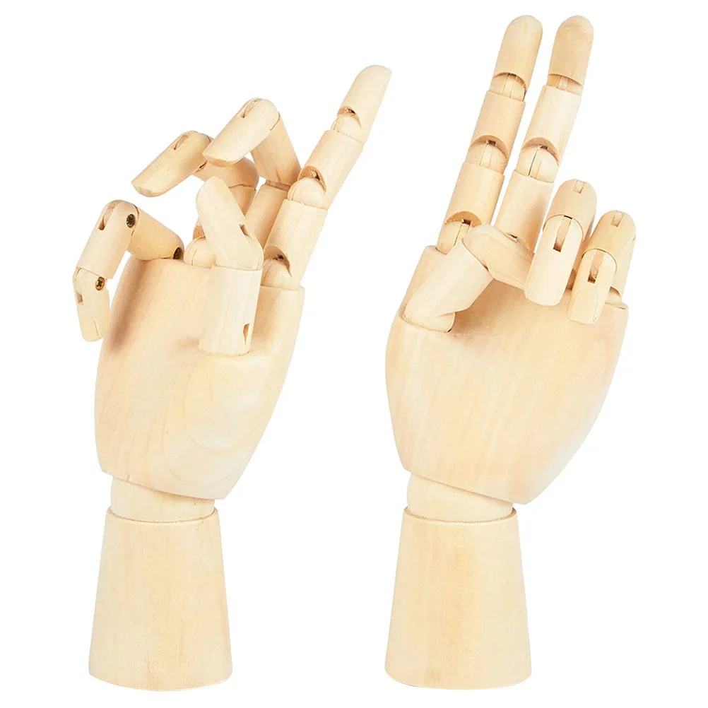 Articulaciones de mano de madera izquierda y derecha, modelos de bocetos, arte giratorio Flexible, decoración de referencia, modelo de mano de articulaciones de madera, 2 uds.