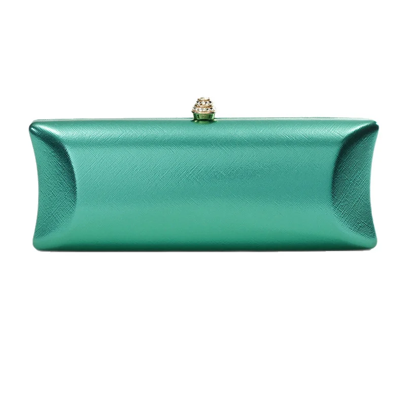 Classical Long Box Evening Bag Women's Luxury Green Wedding Bag  Versatile Pure Color Pillow Clutch Purse with Crossbody Chain