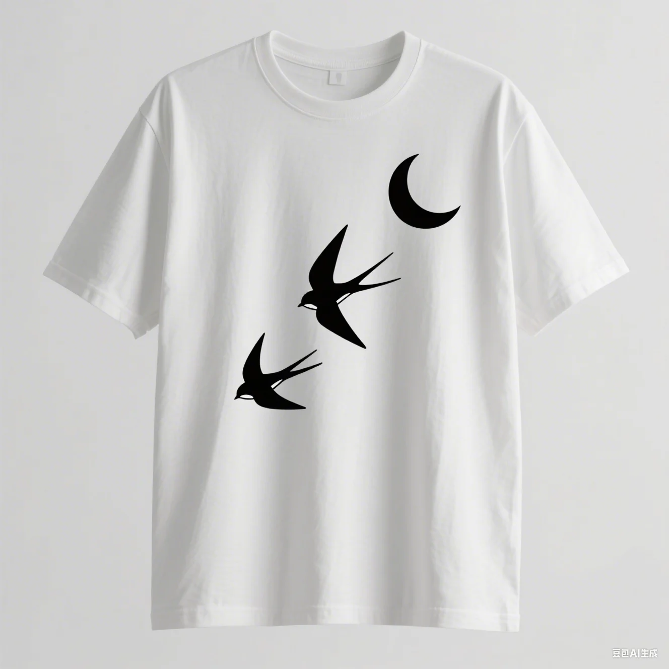 مجردة تحلق الطيور والقمر نمط طباعة القطن تي شيرت للجنسين قصيرة الأكمام جولة الرقبة الصيف عارضة الأزياء الأعلى