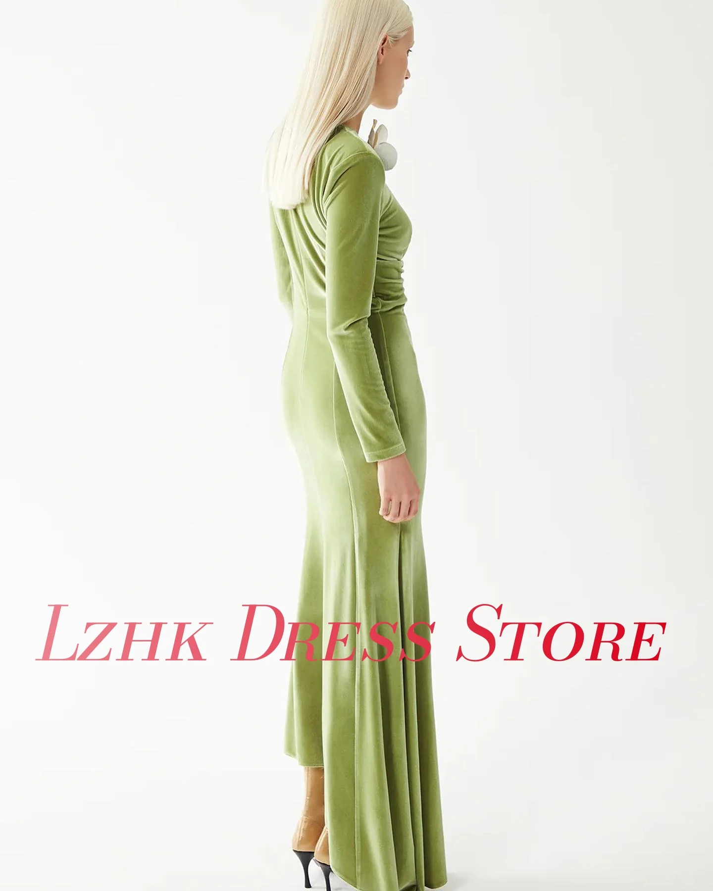 Abito da sera a sirena con fiori 3D in velluto delicato personalizzato Temperamento maniche lunghe O-collo Lunghezza pavimento فسات intellimavera