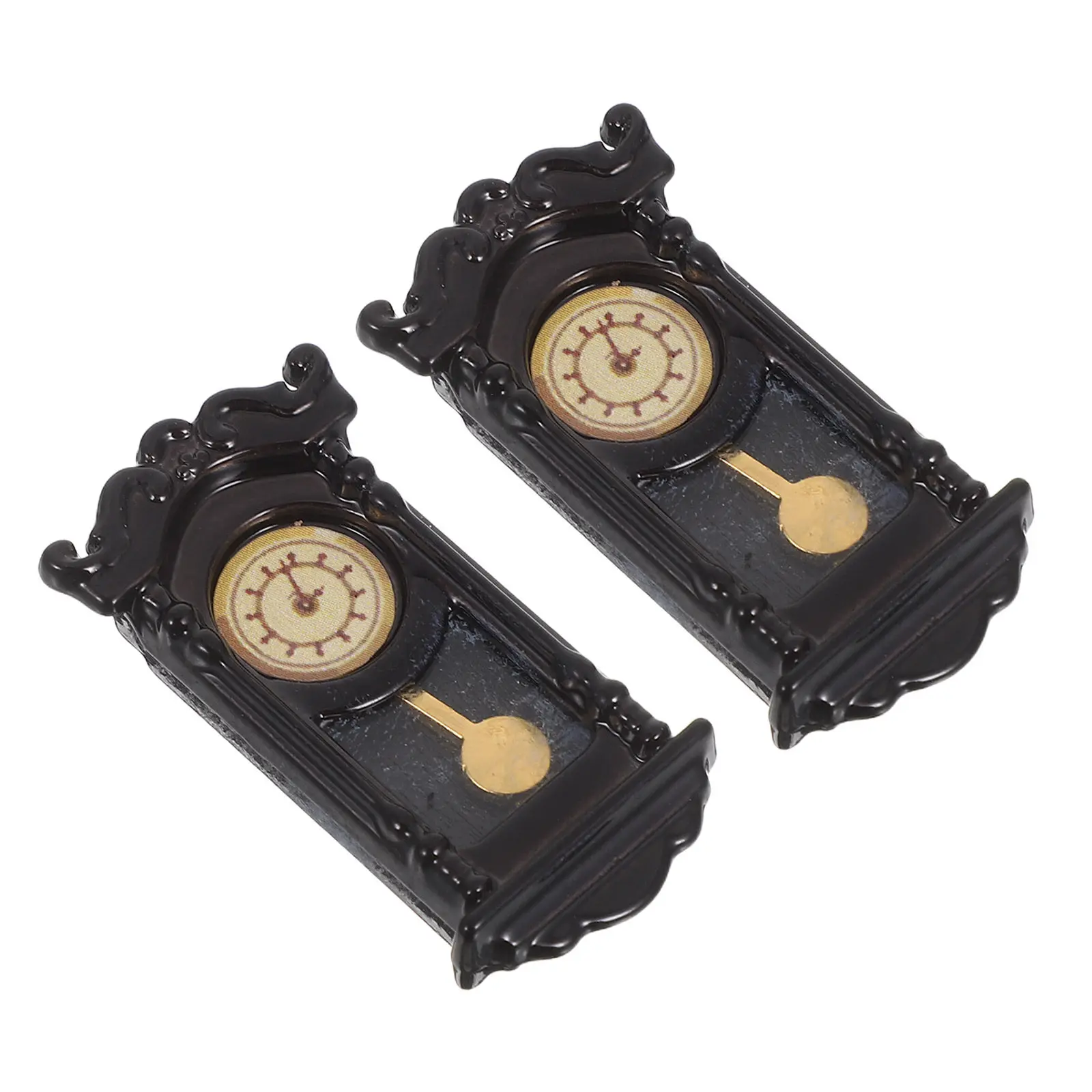 2Pcs Dollhouse Vintage Pendulum Wall Clock Miniature Plastic Retro Decorative Accessories for Home Decor Wall Clock Retro