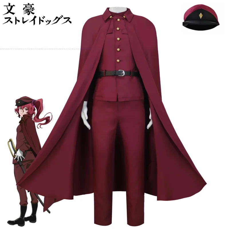 AAA 2025 Teruko Okura Kostüm, rote Perücke, Bungo, Staffel 4, Jagdhunde, Teamuniform, Strehhut, Handschuhe, Umhang, Gürtel, Damen, Cosplay