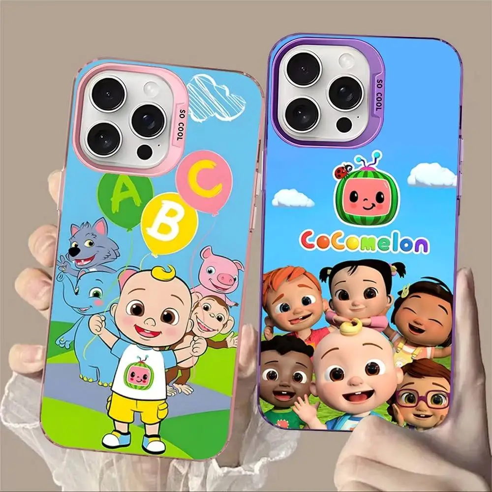 Coque de téléphone Anime C-CoComelon pour iPhone 17 16 15 14 11 12 13 Pro Max Pro Plus, couleur argentée