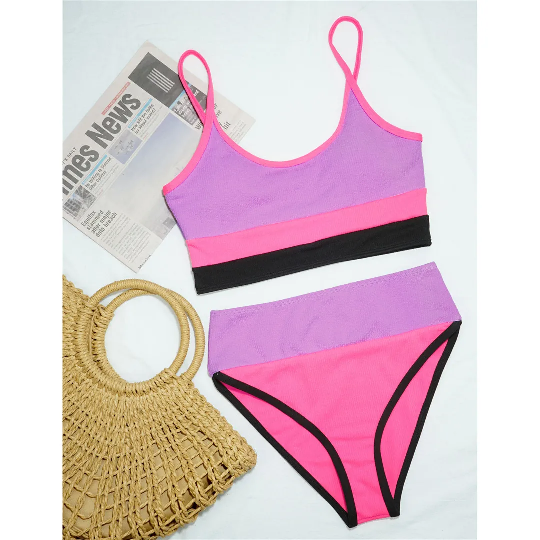 Neuer gerippter, zweiteiliger Damen-Bikini mit hoher Taille, Badeanzug, zweiteiliges Bikini-Set, Badebekleidung, Damen-Badeanzug V2238 – Detail 32