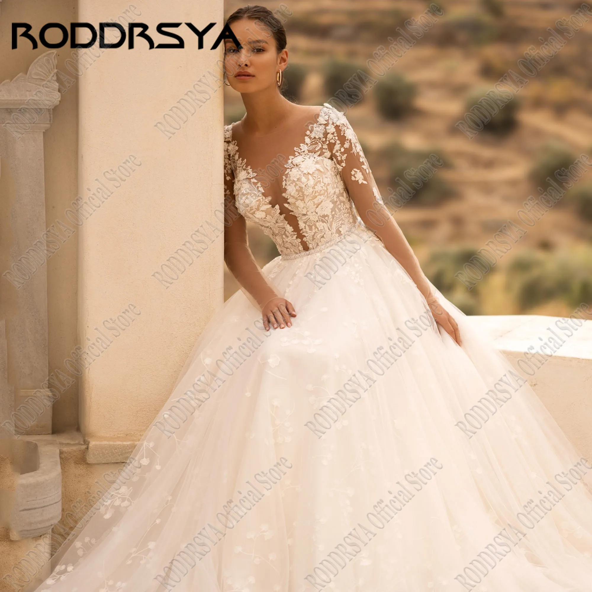 RODDRSYA Boho Lace Wedding Dress 2025 Bride A-Line Applique Long Sleeves O-Neck Beach Bridal Gowns Customized Vestidos De Novia