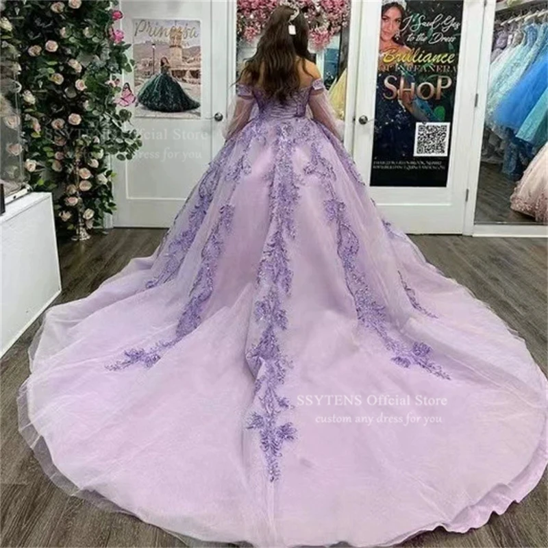 SSYTENS Lilac Quinceanera Dresses Off Shoulder Long Sleeves Lace Vestidos De 15 Anos Birthday Party Prom Ball Gown Customized