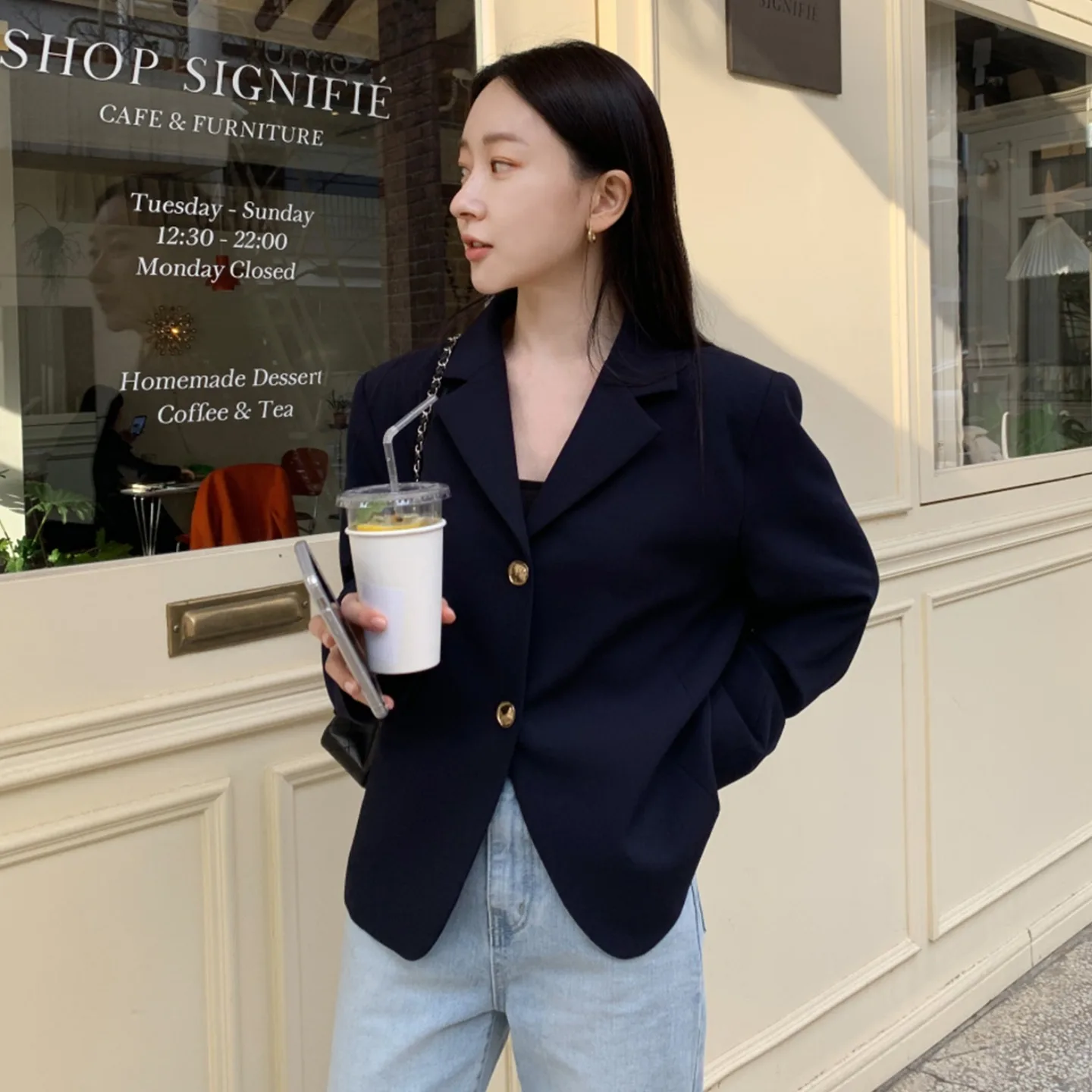

Women's Chic Casual Suit Jaet Two Buttons Commute Sle Autumn Winter New Arrival Versatile Slimming Long Sve Top