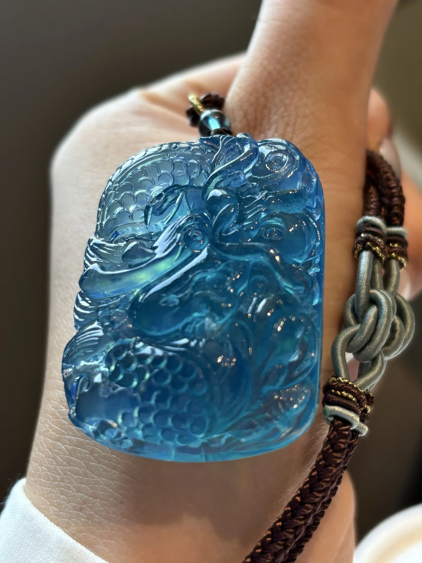Natural Blue Aquamarine Pendant Fashion Dragon 48x33x17mm Aquamarine Blue Gold Necklace AAAAA