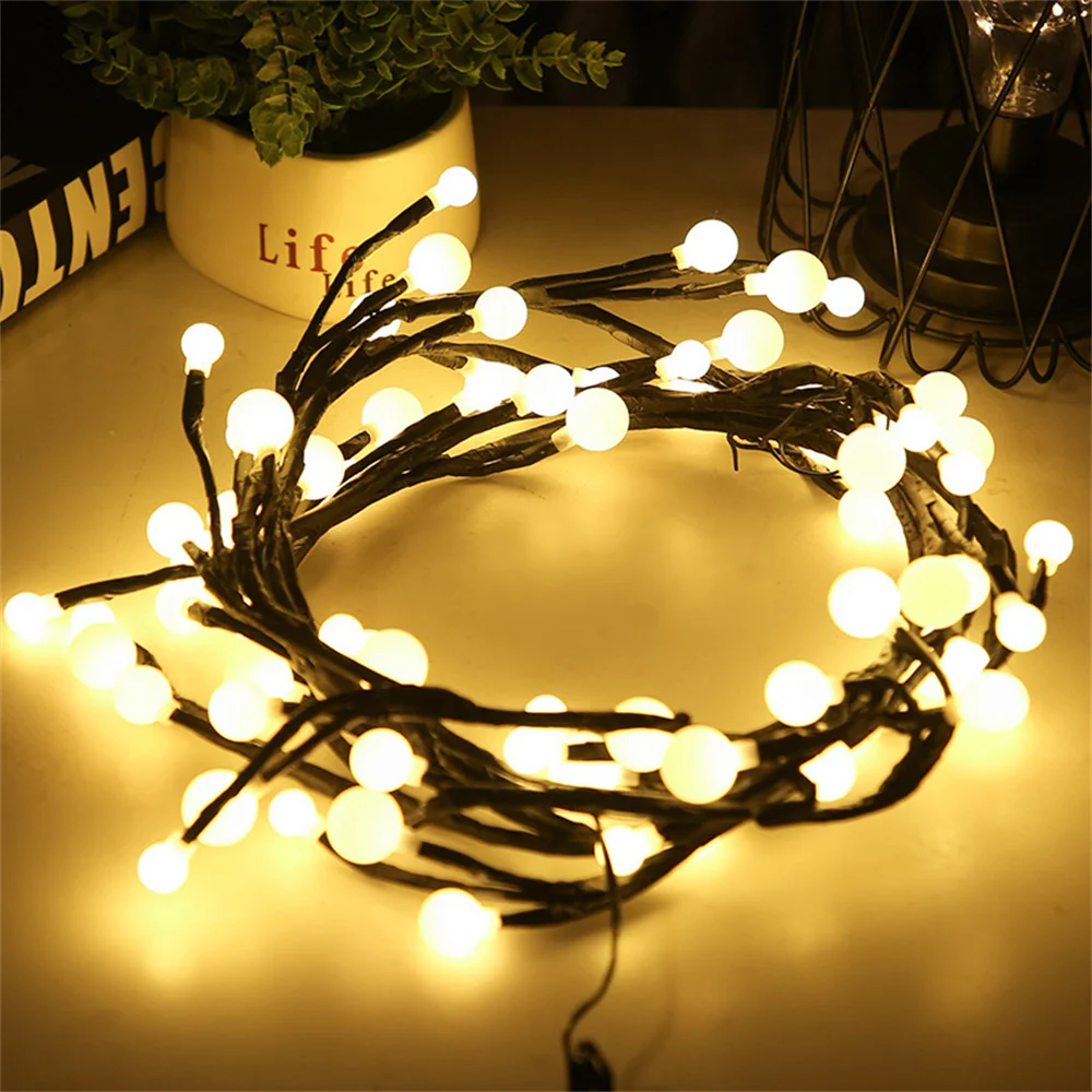 2.5M 60Bulbs LED Glowing Ball Branch Rattan Light Solar Firecracker String Light Fairy Garland Light For Wedding Xmas Party Home