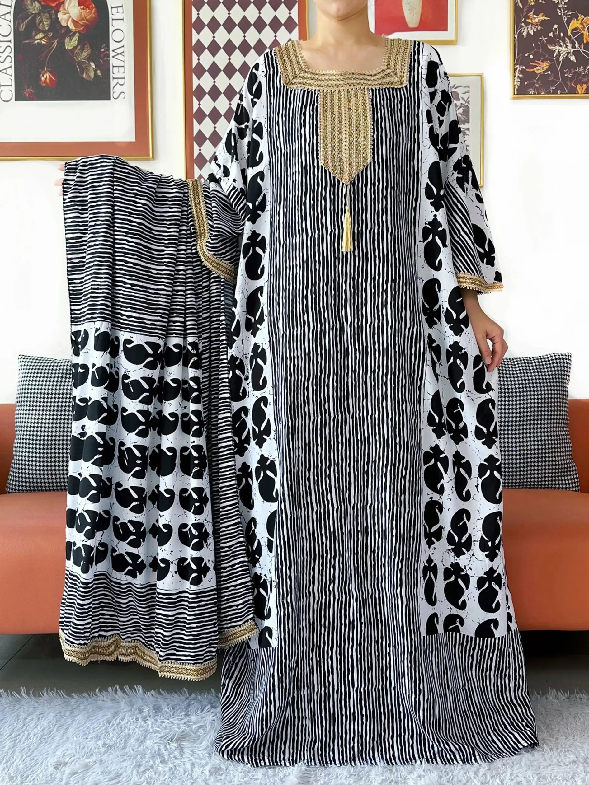 2025 فستان عباية أنيق بأكمام الخفافيش خارج الكتف قفطان قطن المرأة فضفاضة عباية بوهو فستان ماكسي فستان كاجوال فساتين أفريقية