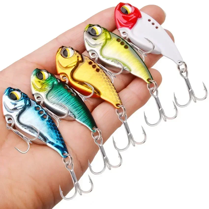 12pcs Metal VIB Fishing Lure Set 7g 10g 14g Vivid Vibrations Spoon Lure Bass Artificial Hard Bait Cicada Lure VIB Bait 3D Eyes