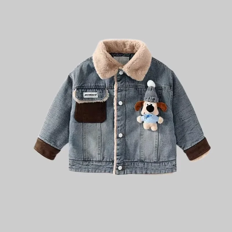 Children's Jacket Autumn/Winter New Style Boys and Girls Plush 3D Doll Warm Cowboy Cotton Coat 90-140CM