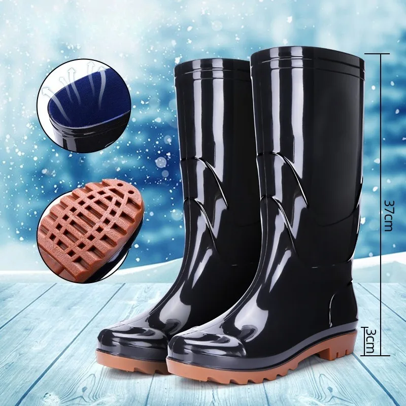 방수 하이튜브 블랙 바닥 레인부츠 남성용 전통 주방 고무 부츠 롱튜브 워터 슈즈 아웃도어 작업화
