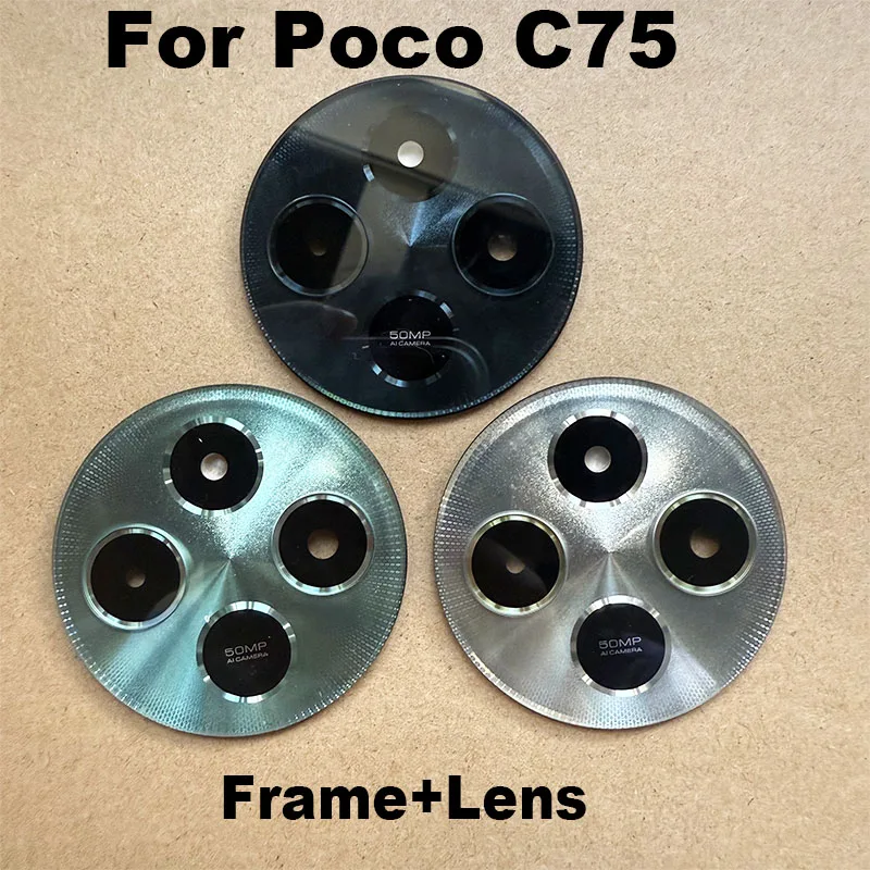 For Xiaomi Poco C75 Back Camera Lens Rear Glass With Frame Cover Holder Glue Sticker Adhesive Replacment