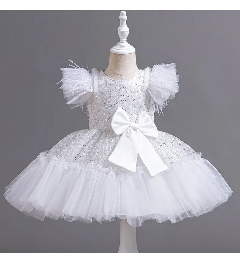 Custom light luxury dress women wedding guest gown girls wedding gown birthday party pageant feather bow sequin tulle ball gown