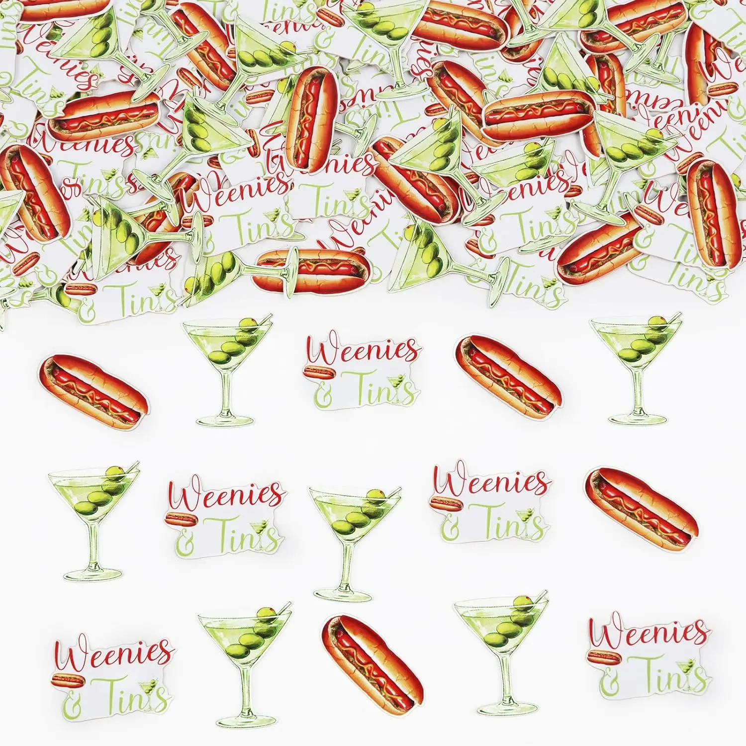 

Cheereveal 200Pcs Weenies and Tinis Confetti,Martini Hot Dog Table Scatters for Weenies &Tinis Birthday Bachelorette Party Decor
