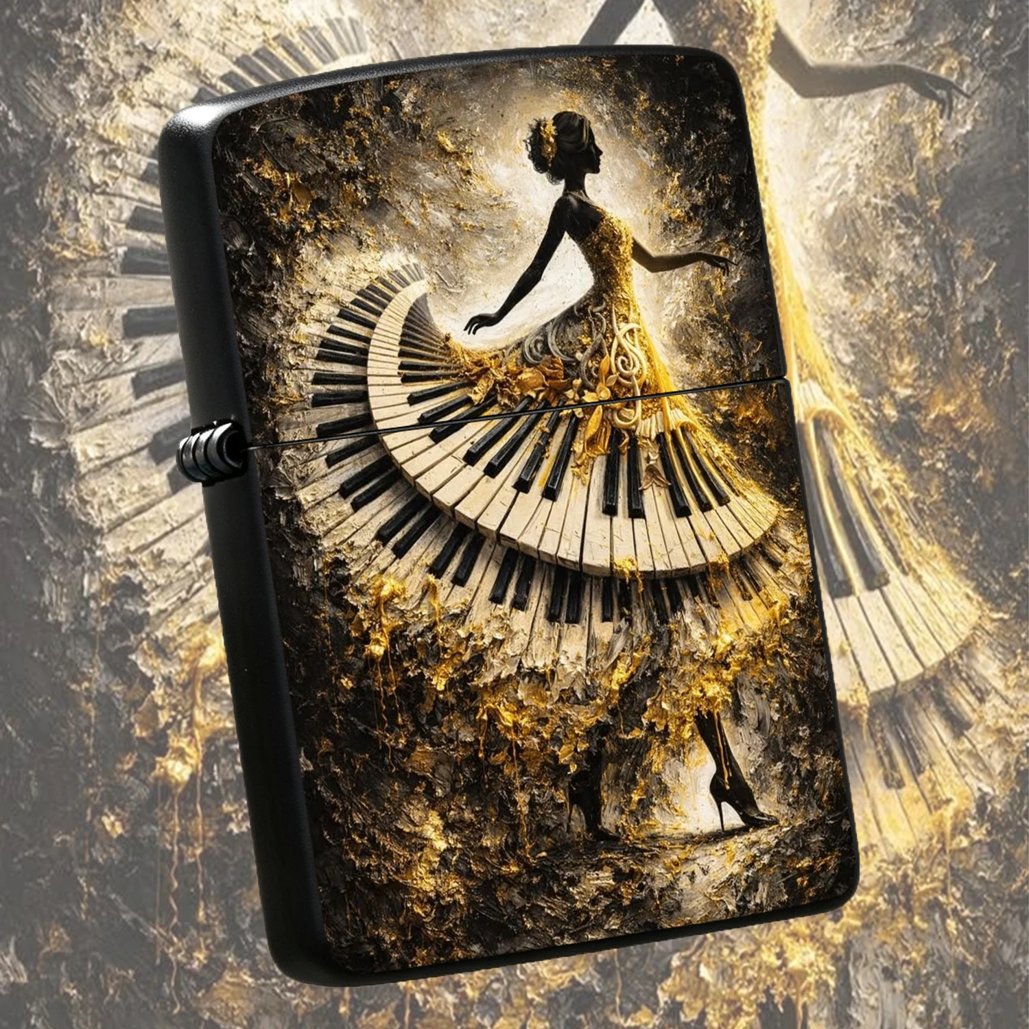 Vintage Gilded Art Lighter With Elegant Dancer Piano Skirt Pattern, Exquisite Textured Creative Artistic Accessory, Portable Stylish Practical Item For Daily Use, Ideal Unique Present For All Scenes And Occasions A Humorous And Interesting