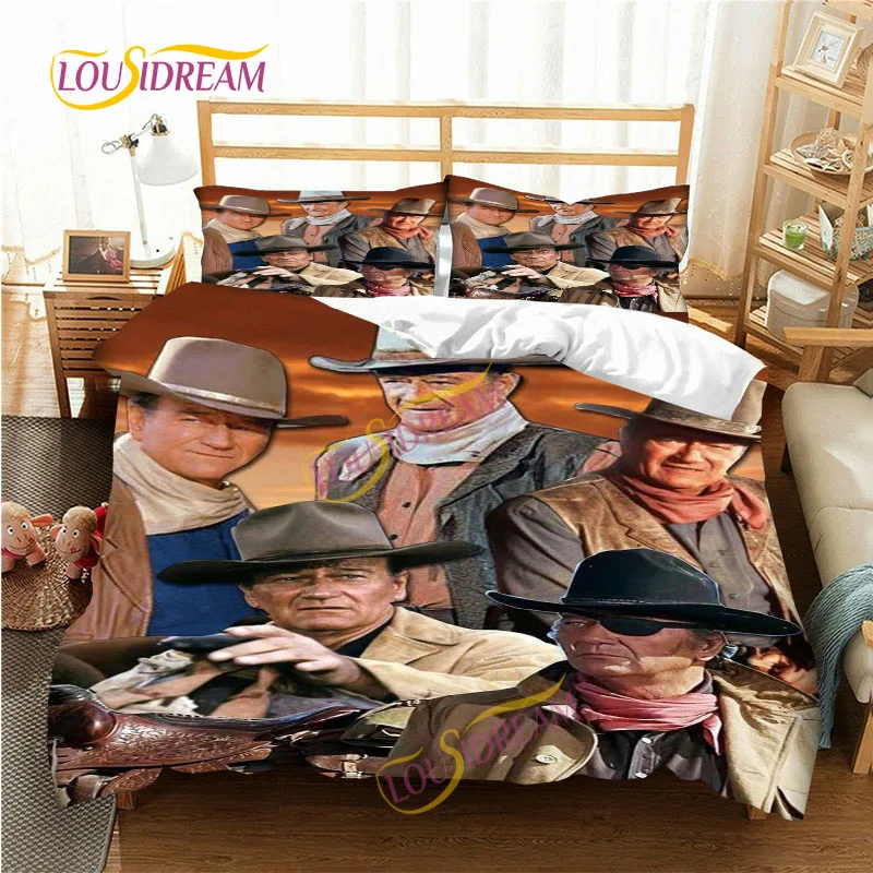 Imagem -03 - Criativo Cowboy Ator John Wayne Fronha Conjunto de Cama Quatro Estações Grande Folha Fronha Capa de Cama Macia de Três Peças. 3d