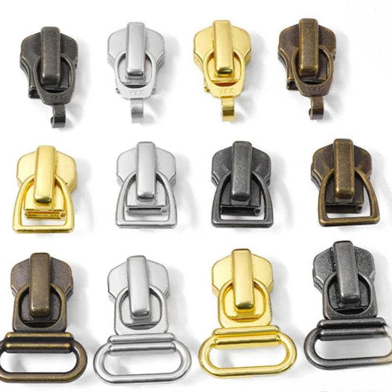 30pcs/Lot 5# YKK Auto Lock Metal Slider Jacket D Buckle with Hook Head Copper Zipper White Copper Gold Ancient Silver Bronze
