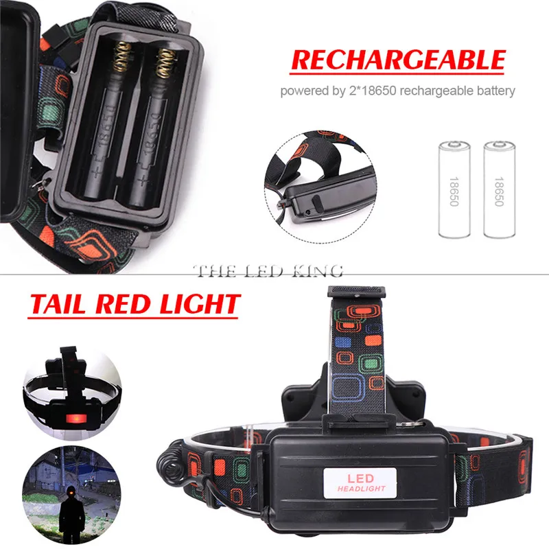 8000LM Powerful T6+2 COB Headlamp USB Rechargeable Headlight Outdoor Camping Head Light Waterproof Head Lamp by 18650 Battery