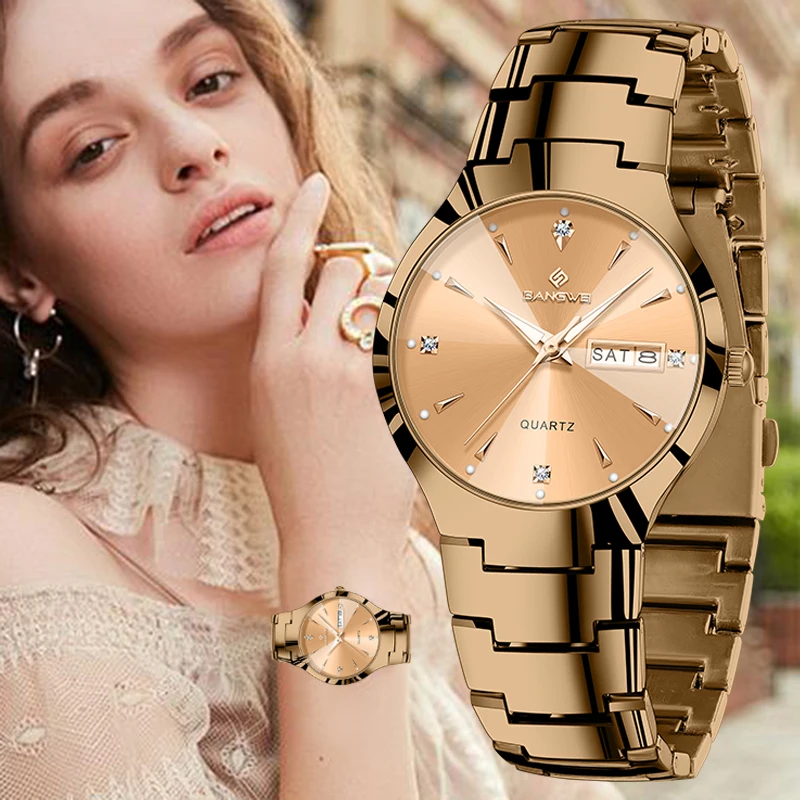 

BANGWEI 2026 Изысканные женские часы, модные водонепроницаемые кварцевые часы, светящиеся элегантные часы с еженедельным календарем, роскошные часы для женщин + коробка