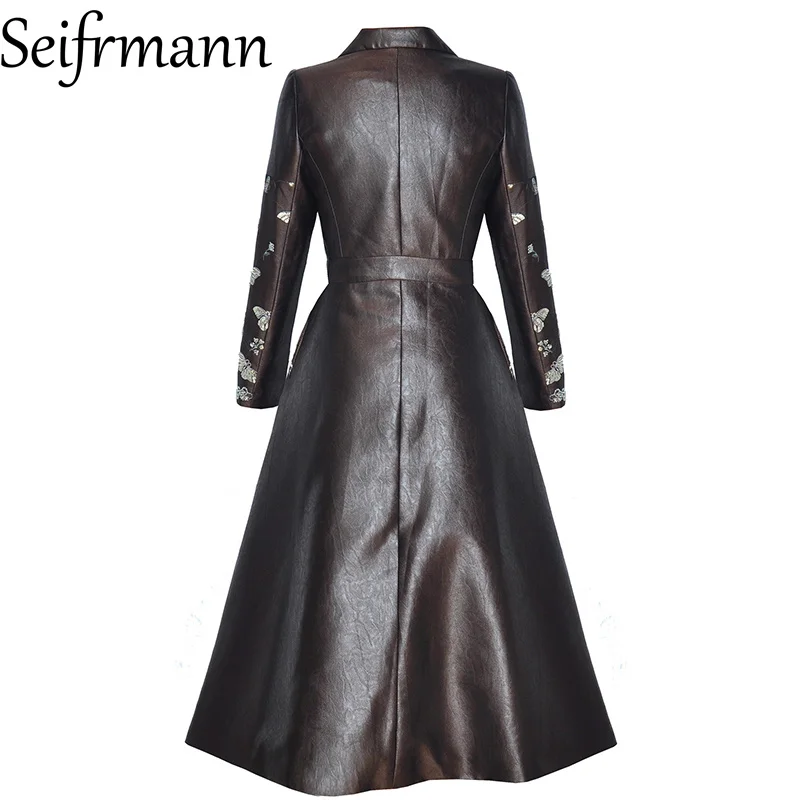 Seifrmann 2026 Spring Women's New Fashionable Collar Long Sleeve Butterfly Sparkle Double Row Buckle Waist Coat