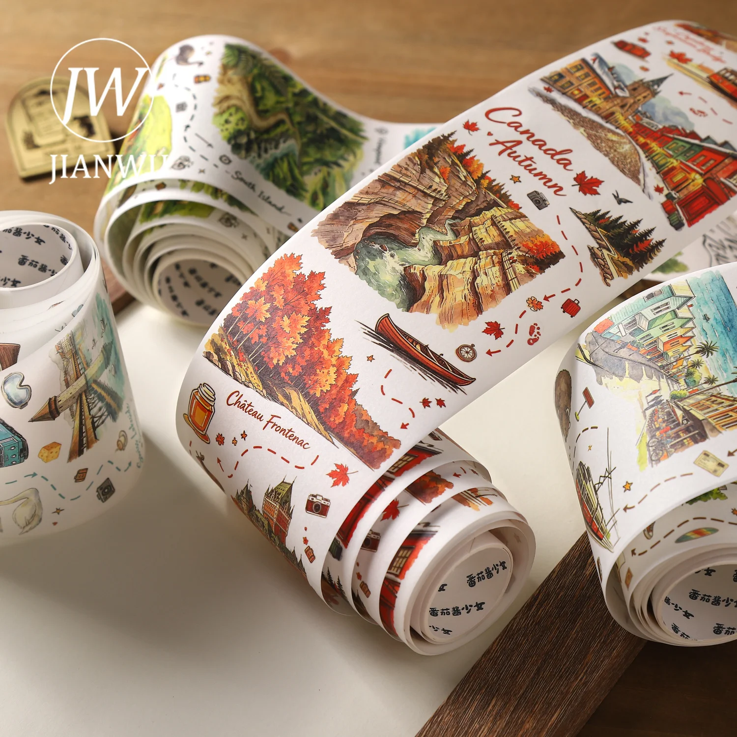 JIANWU 80mm*200cm Vintage Travel Sence Landscape Material Collage Scrapbooking Washi Tape Creative DIY Journal Stationery