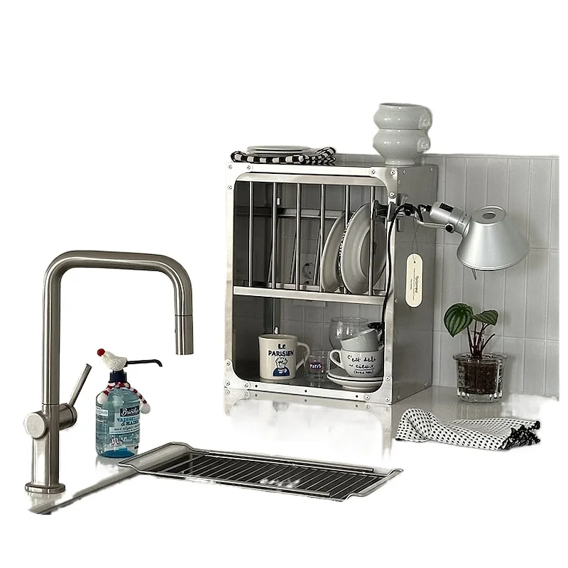 Stainless steel storage cabinet, kitchen bowl, cup and dish storage rack, multi-layer wall-mounted seasoning bottle rack