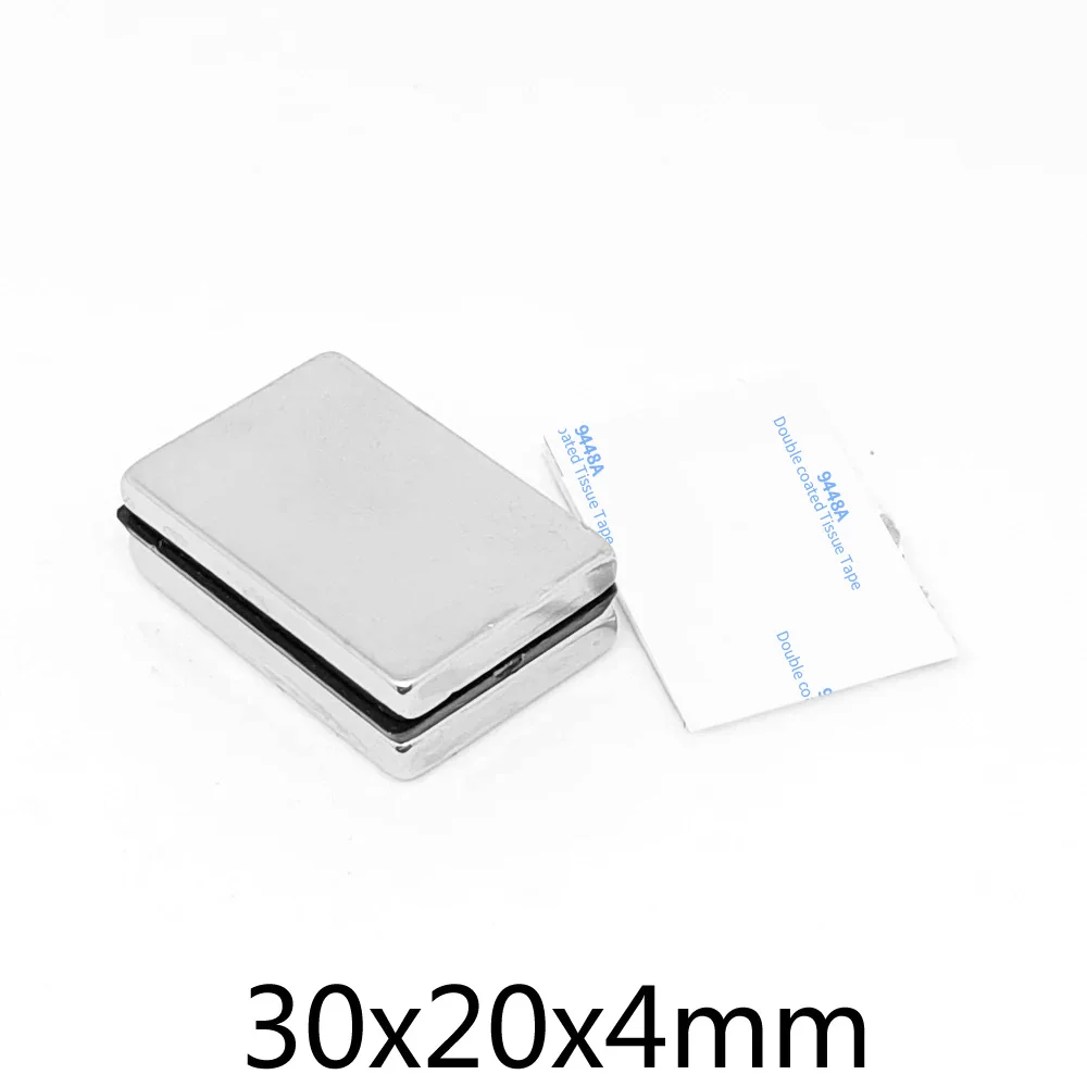 30x20x4mm Strong Search Magnet Sheet 30*20*4 Block Permanent Neodymium Magnet With 3M Self - Adhesive 30x20x4