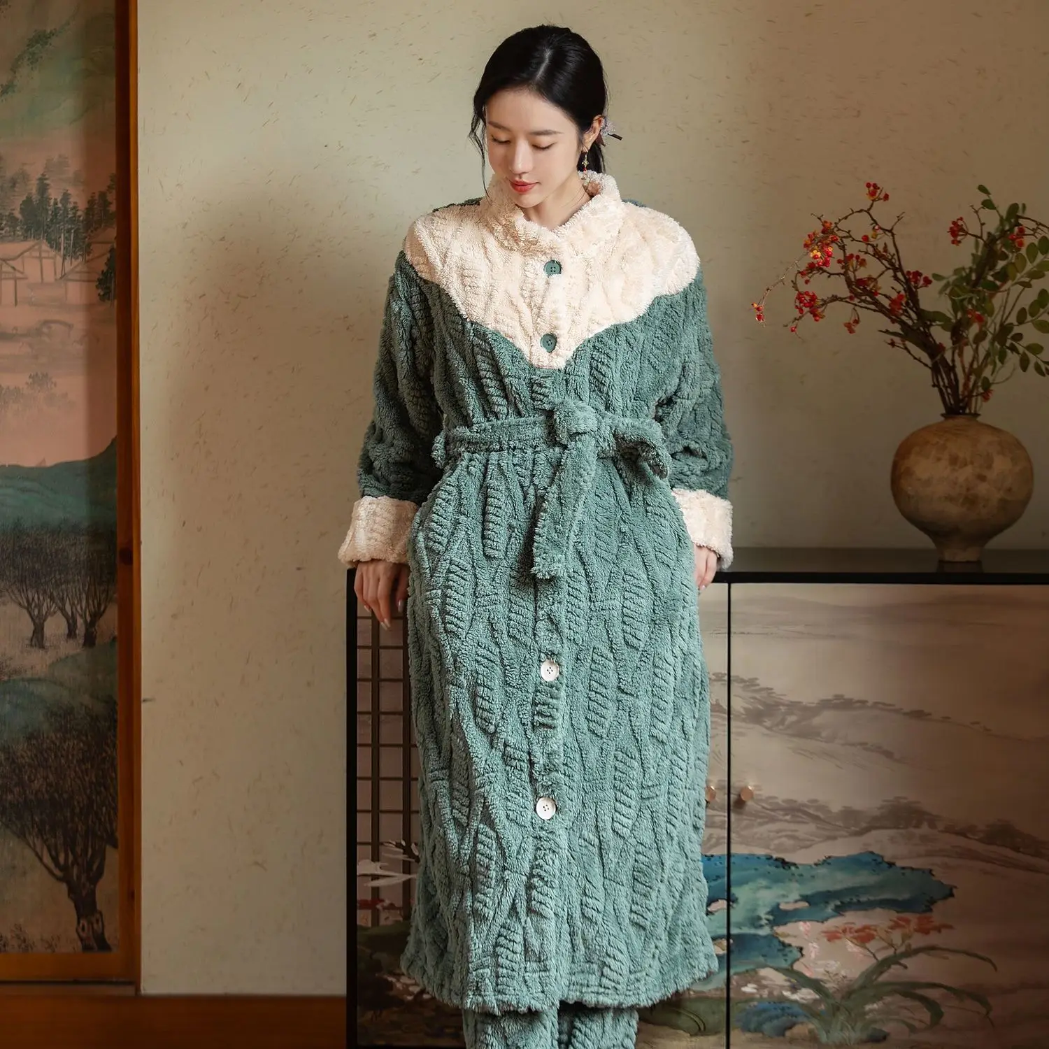 

Женские пижамы, зимняя одежда для сна, модные повседневные пижамные комплекты со штанами, теплая домашняя одежда с круглым вырезом, женский брючный костюм TS476