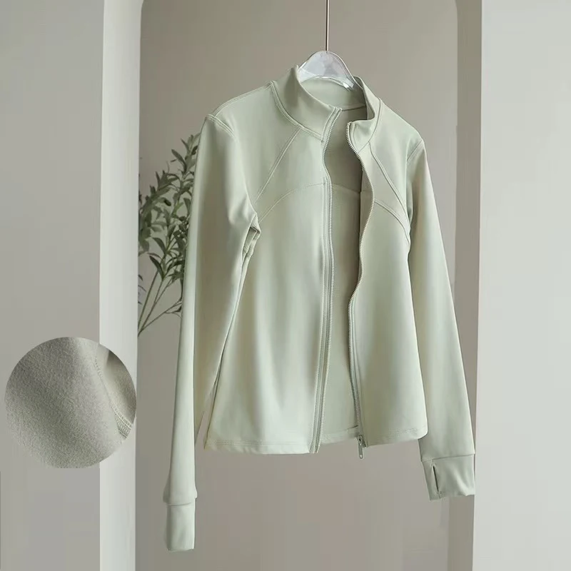 Women's Velvet Yoga Clothes Autumn Winter High-End Stand up Collar Long Sleeve Sports Jacket Fitness Running Training Top