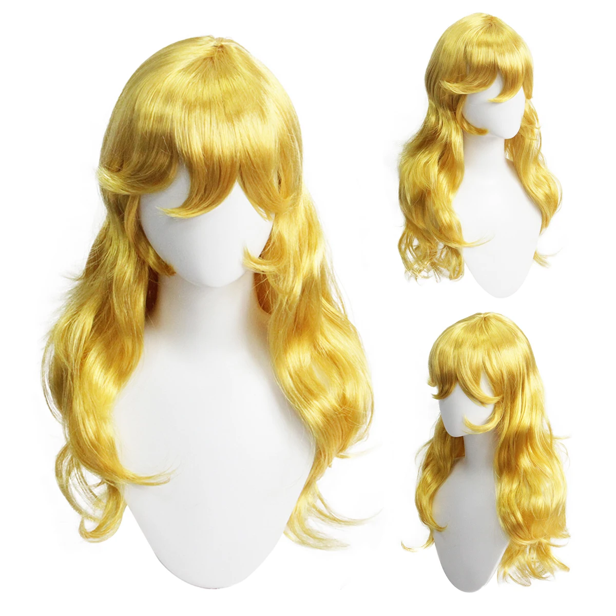 Princess Biki Anime Character Golden Yellow Long Curly Hair Synthetic Wig Chemical Fiber for Party Festival Daily Wear
