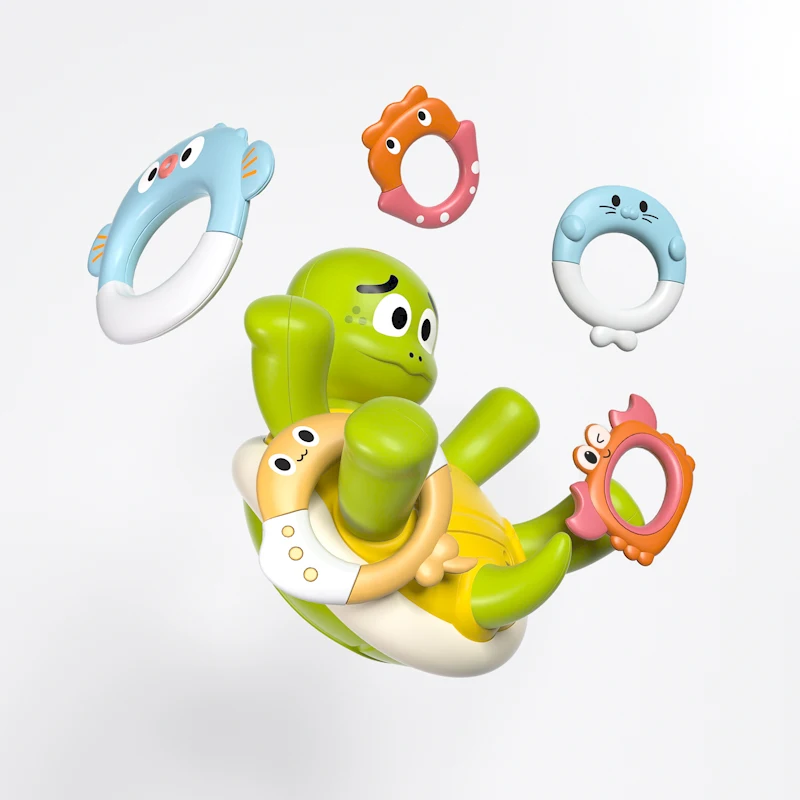 Jouet de bain tortues de natation, jouets de bain mignons pour bébé avec bouton de pulvérisation d'eau à une touche, jouets de bain de piscine rechargeables pour enfants âgés de 1 à 3 ans,